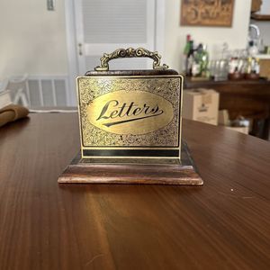 Edwardian Style Brass & Wood Letter Holder Rack Stand Stationery Desk Furniture